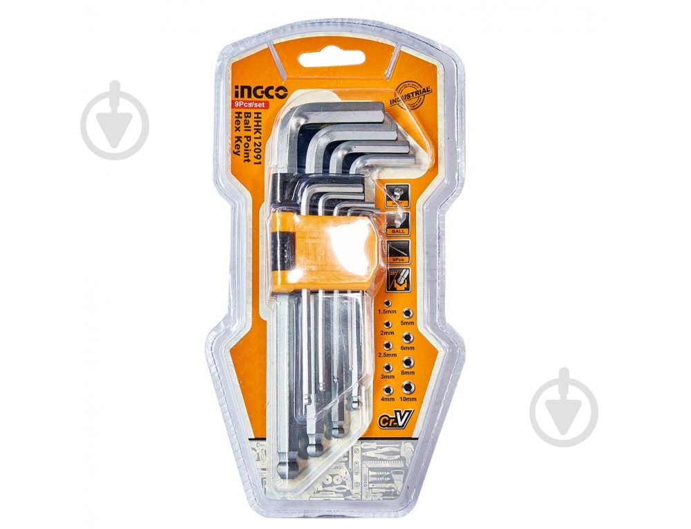 Набір ключів шестигранних INGCO ключів шестигранних із кулькою 9 шт. 1,5–10 мм HHK12091 - фото 1 Набір ключів шестигранних INGCO ключів шестигранних із кулькою 9 шт. 1,5–10 мм HHK12091 - фото 1