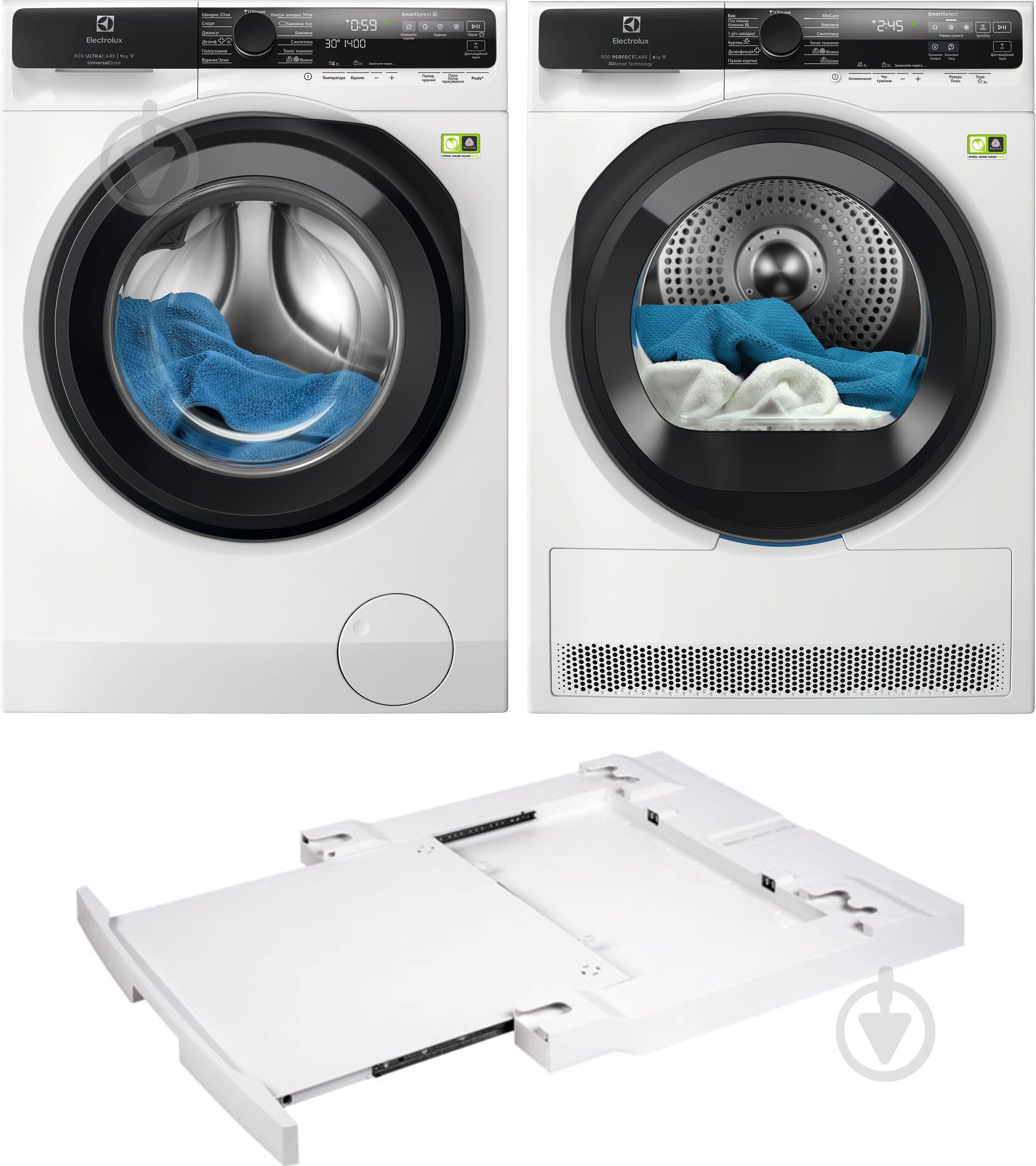 Пральна машина Electrolux EW8F5492QU + сушильна машина EW9D585KCU + з'єднувальна планка E1WYHSK5 - фото 1