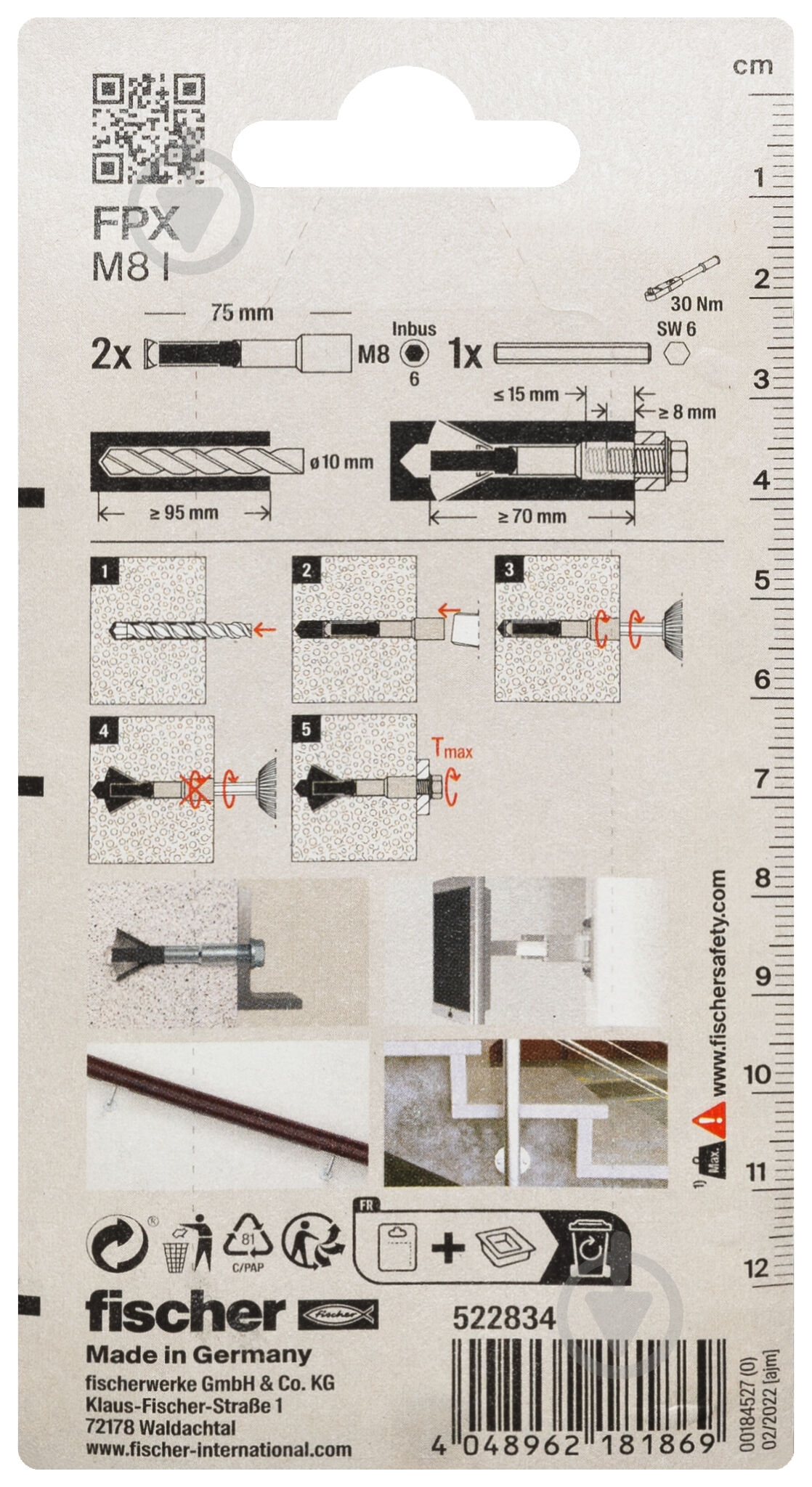 Анкер розпірний fischer в газобетон FPX M8 10x75 мм 2 шт. 522834 - фото 3 Анкер розпірний fischer в газобетон FPX M8 10x75 мм 2 шт. 522834 - фото 3