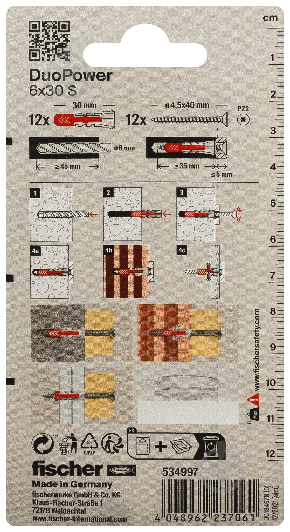 Дюбель універсальний з шурупом DUOPOWER S K NV fischer 6x30 мм 12 шт. (534997) - фото 3 Дюбель універсальний з шурупом DUOPOWER S K NV fischer 6x30 мм 12 шт. (534997) - фото 3