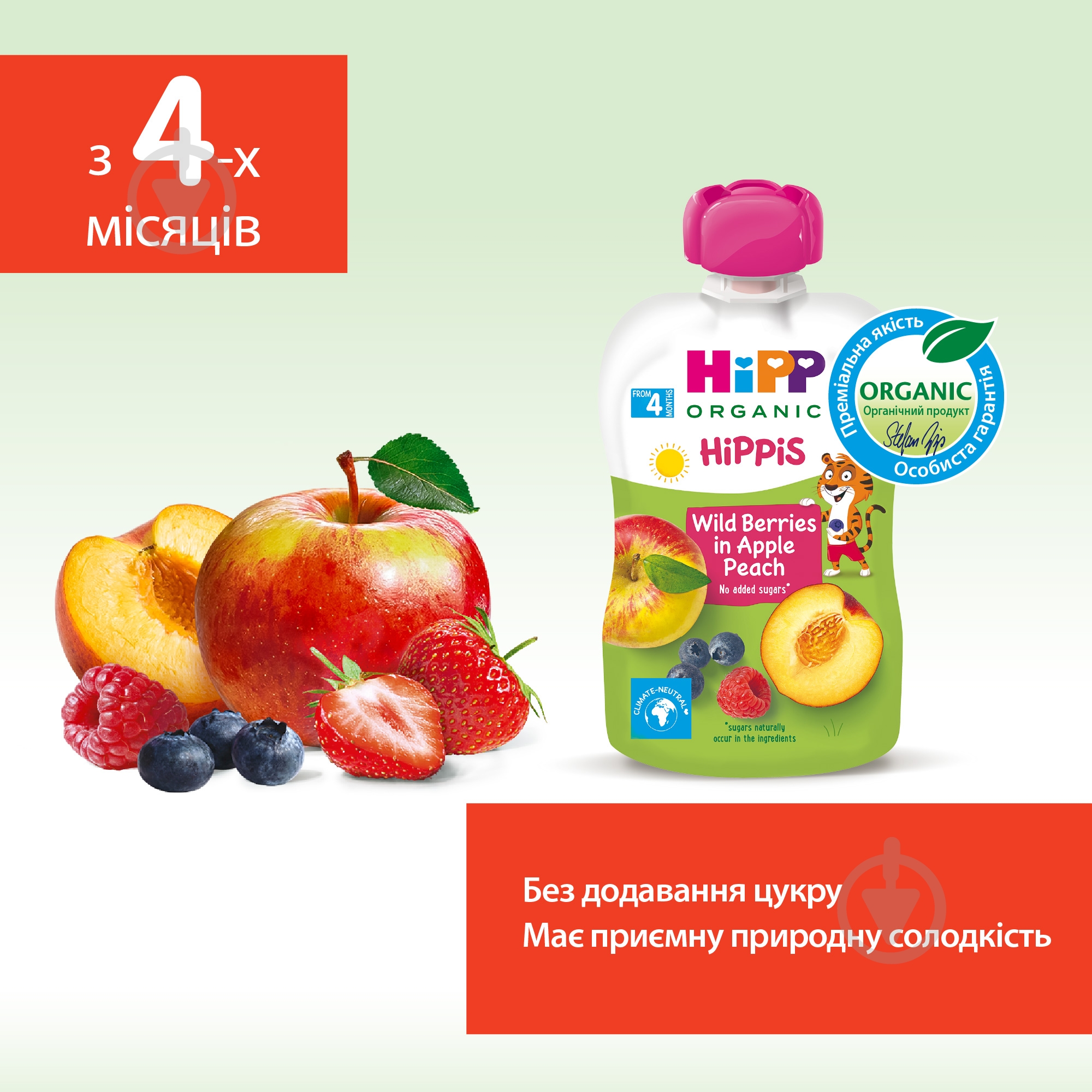 Пюре Hipp Яблуко-персик-чорниця-малина 100 г 9062300133773 — фото 4