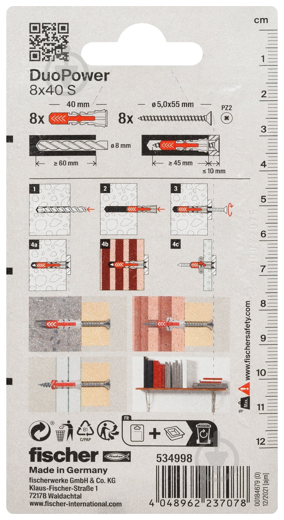 Дюбель універсальний з шурупом DUOPOWER S K NV fischer 8x40 мм 8 шт. (534998) - фото 3 Дюбель універсальний з шурупом DUOPOWER S K NV fischer 8x40 мм 8 шт. (534998) - фото 3