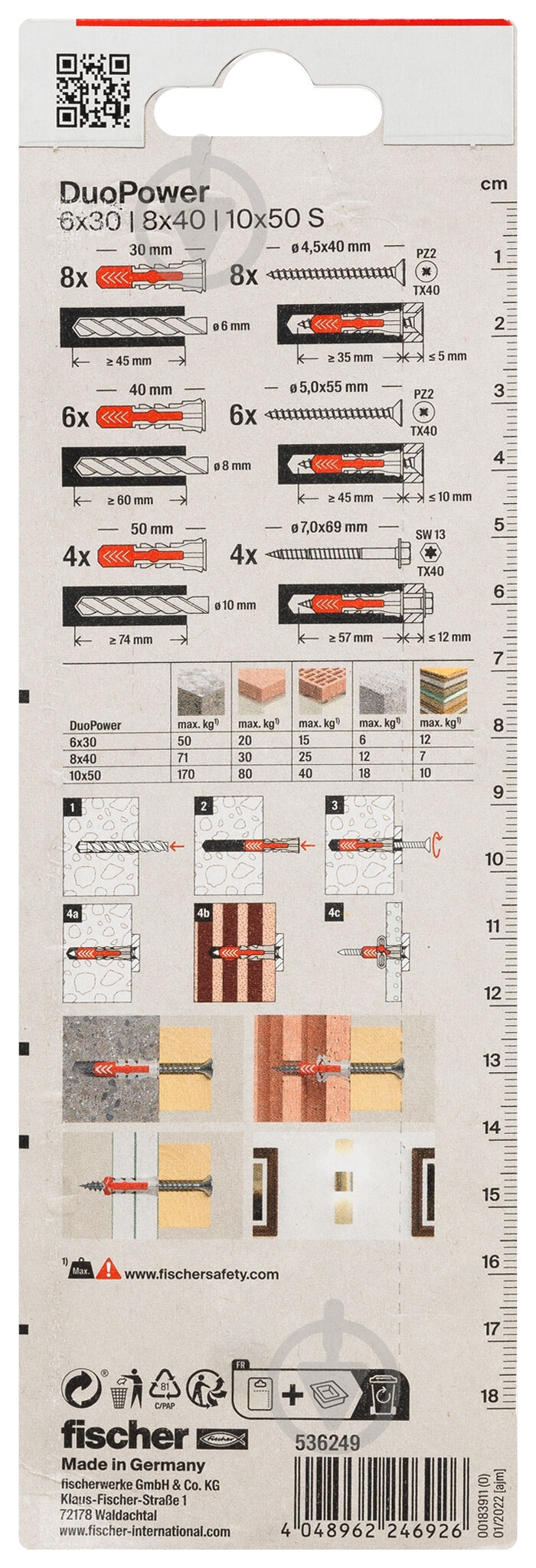 Дюбель універсальний з шурупом DUOPOWER S K NV fischer 18 шт. (536249) - фото 4 Дюбель універсальний з шурупом DUOPOWER S K NV fischer 18 шт. (536249) - фото 4