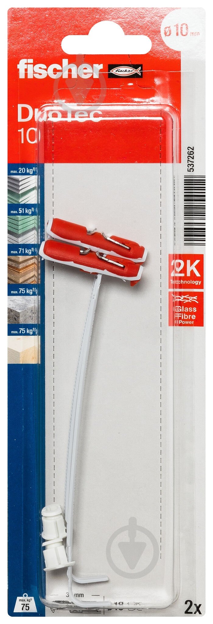 Дюбель для гипсокартона DUOTEC K NV без шурупа fischer 10x50 мм 2 шт. (537262) - фото 2 Дюбель для гипсокартона DUOTEC K NV без шурупа fischer 10x50 мм 2 шт. (537262) - фото 2