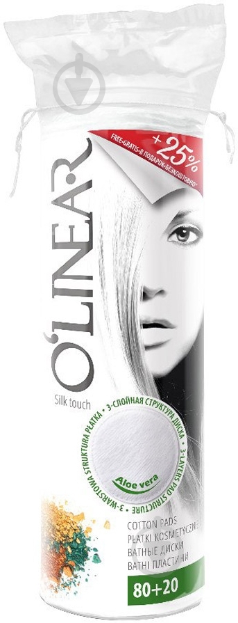 Ватные диски O'Linear silk touch Aloe vera 80+20 шт. - фото 1 Ватные диски O'Linear silk touch Aloe vera 80+20 шт. - фото 1
