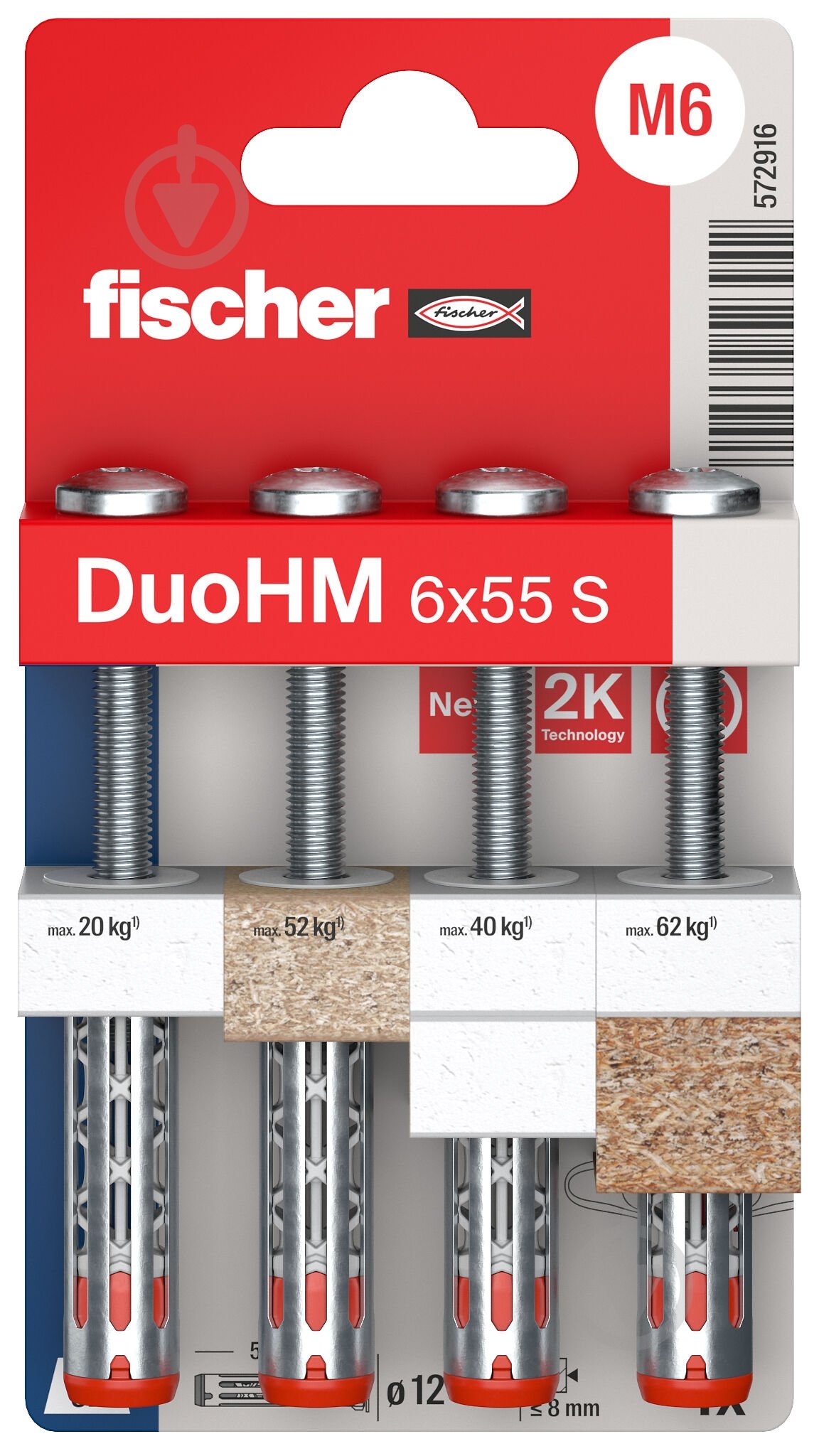 Дюбель моли двокомпонентный DUOHM S TX K NV CAVITY FIXING fischer 12x55 мм 4 шт. (572916) - фото 2 Дюбель моли двокомпонентный DUOHM S TX K NV CAVITY FIXING fischer 12x55 мм 4 шт. (572916) - фото 2
