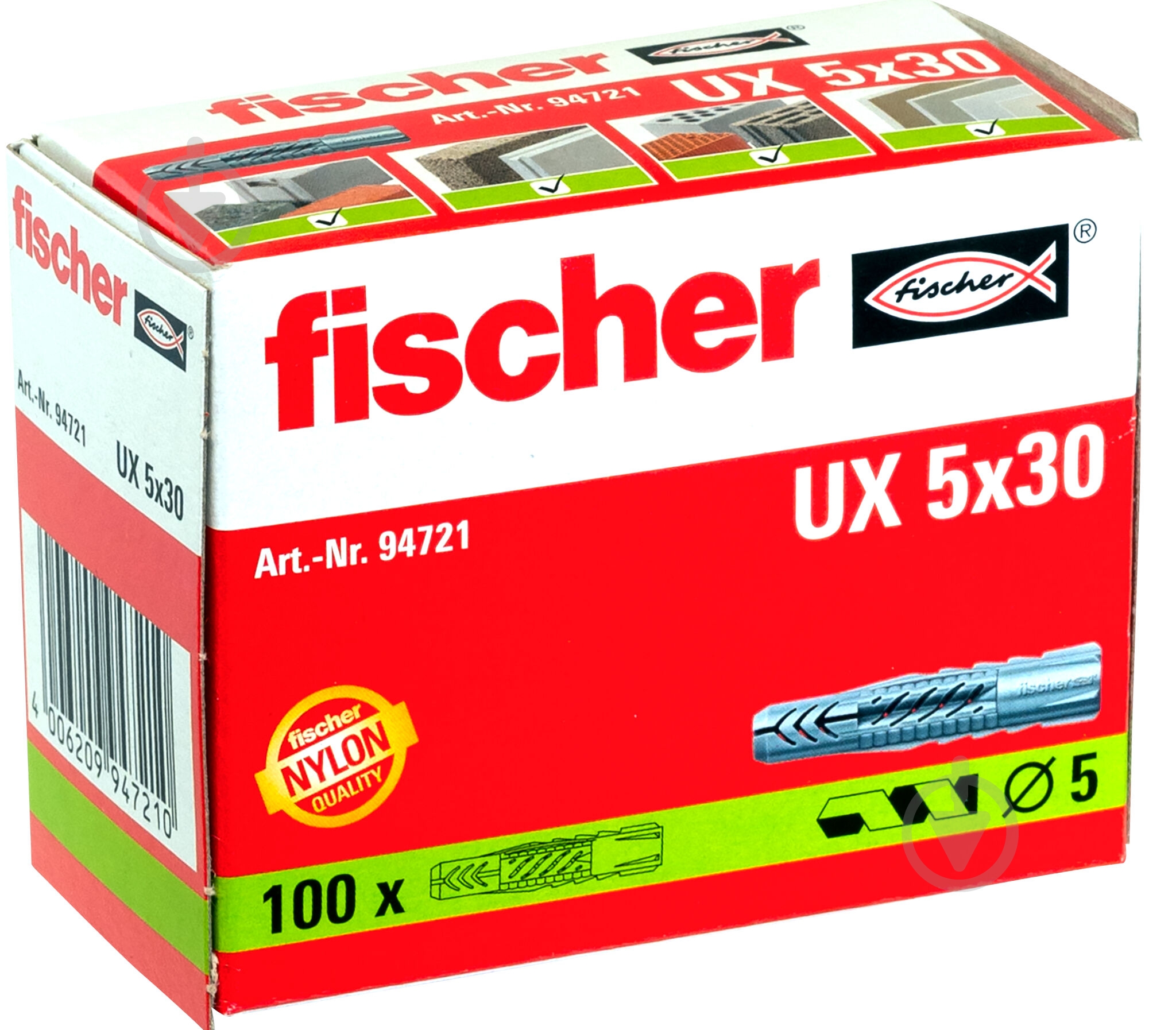 Дюбель універсальний UX без бурта fischer 5x30 мм 100 шт. (94721) - фото 7 Дюбель універсальний UX без бурта fischer 5x30 мм 100 шт. (94721) - фото 7