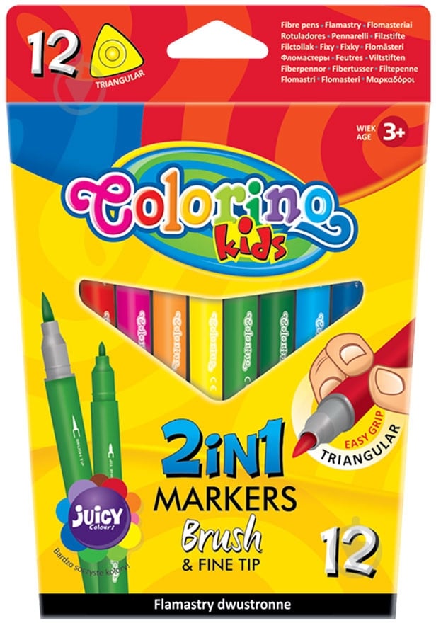 Фломастери Brush&Fine tip 12 кольорів 2 in 1 92500PTR Colorino - фото 1