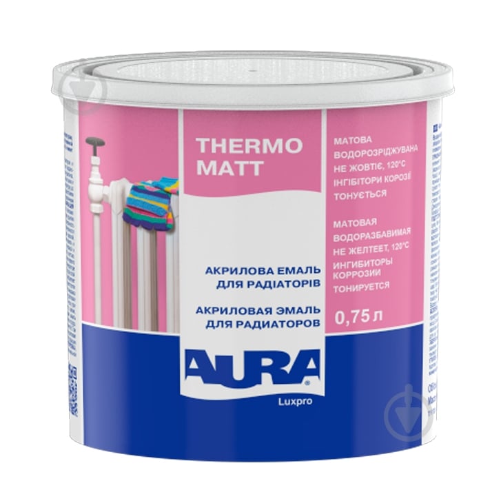 Емаль акрилова Aura® Luxpro Thermo Matt для радіаторів Білий (База А) мат 0,45 л - фото 1