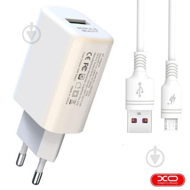 Зарядний пристрій Xo L85D QC3.0 18W+Micro B - фото 1