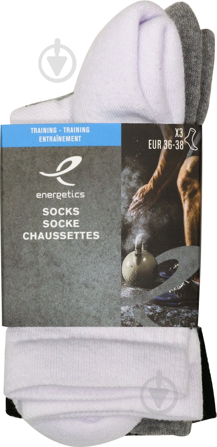 Носки Energetics EN 400 ux 289717-901001 р.38 белый/серый/черный 3 пари шт. - фото 1