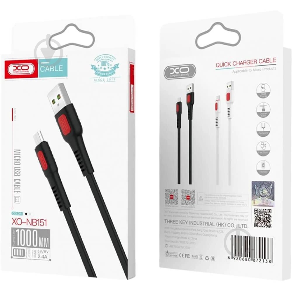 Кабель Xo USB A - Micro B NB151 1 м black - фото 2
