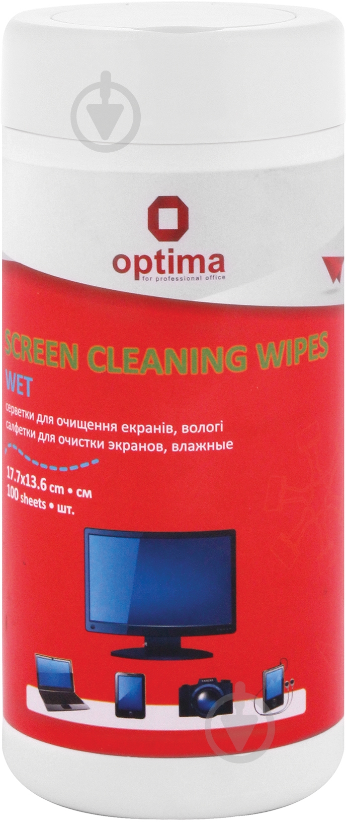 Салфетки Optima для очистки экранов 100 шт. (O72612k) - фото 1