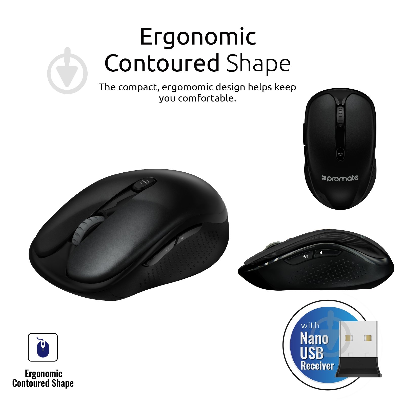 Мышь Promate Wireless black (clix-4.black) - фото 4 Мышь Promate Wireless black (clix-4.black) - фото 4