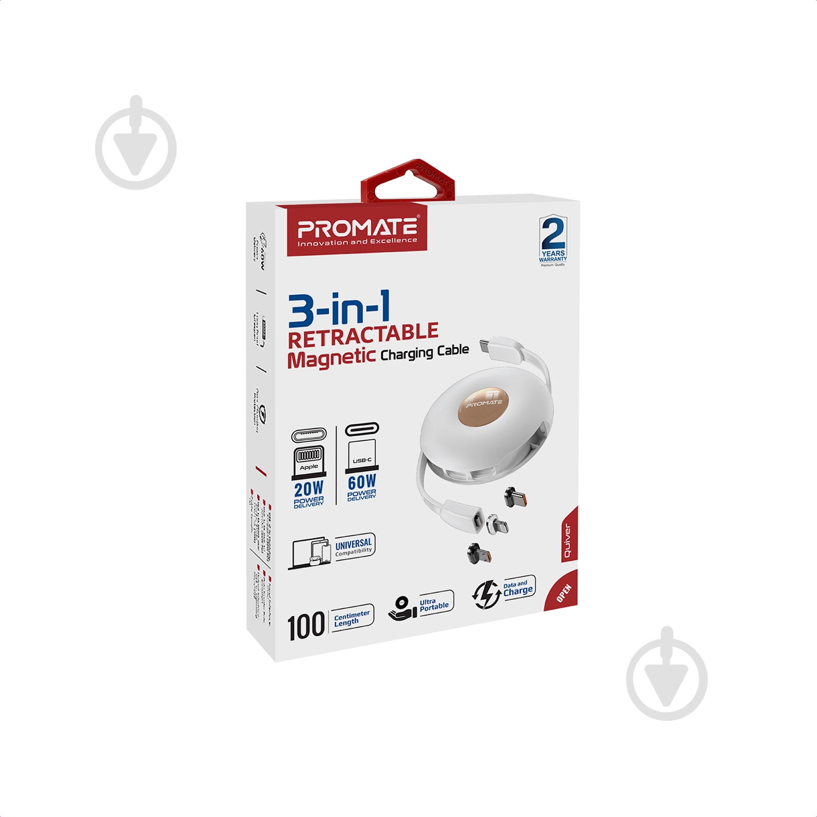 Кабель Promate магнітний Quiver USB-C to USB-C/Lightning/microUSB 1 м 1 м білий (quiver.white) - фото 8
