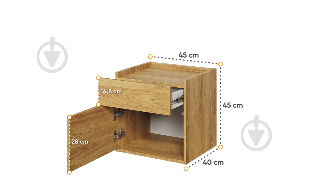 Тумба приліжкова FRISCO Тін Флекс 450x450x400 мм гікорі натуральний - фото 4 Тумба приліжкова FRISCO Тін Флекс 450x450x400 мм гікорі натуральний - фото 4
