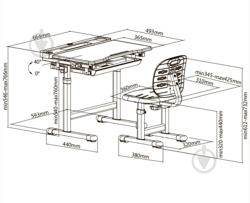 Комплект парта и стул-трансформеры FunDesk Cura Grey - фото 5