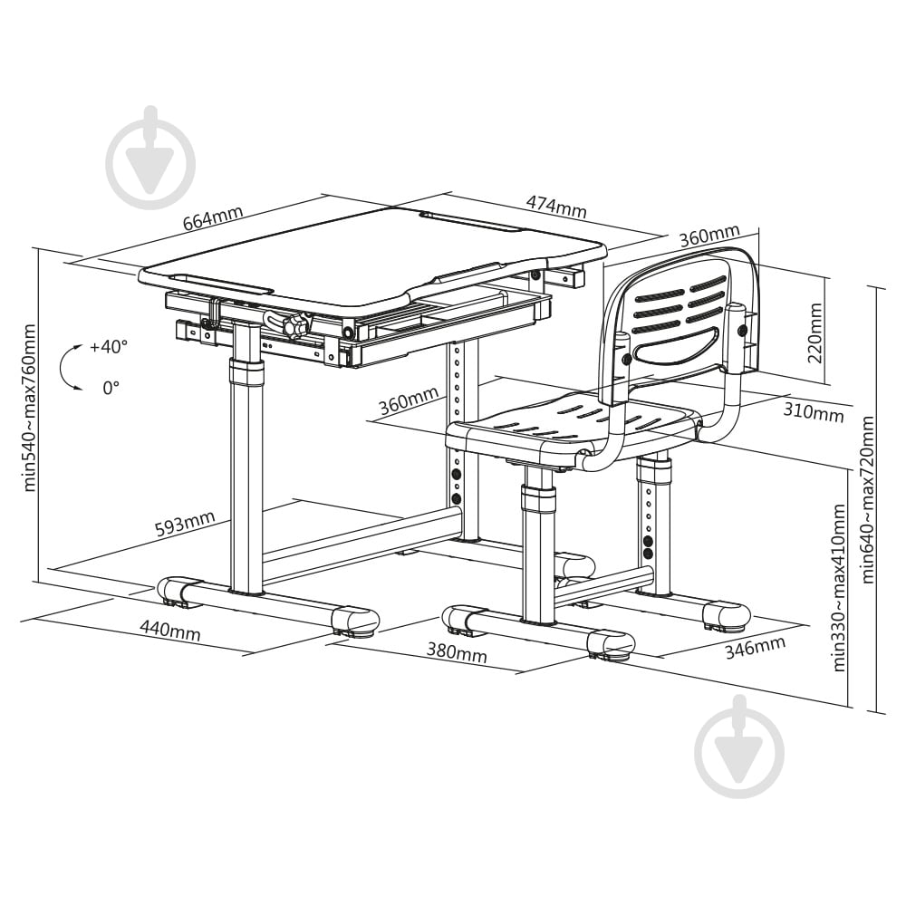 Комплект парта и стул-трансформеры FunDesk Sole Grey - фото 5 Комплект парта и стул-трансформеры FunDesk Sole Grey - фото 5
