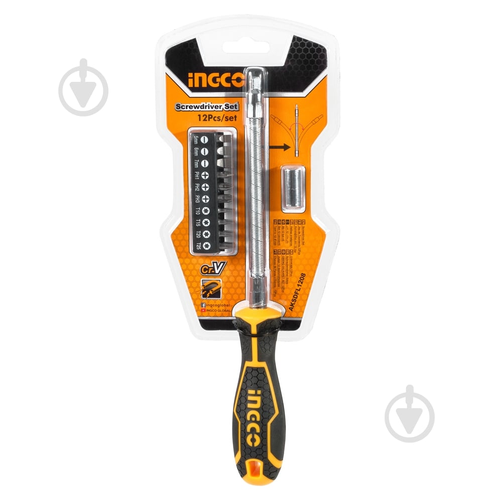 Набор бит и отвертка INGCO с гибким стержнем 10 бит AKSDFL1208 - фото 1 Набор бит и отвертка INGCO с гибким стержнем 10 бит AKSDFL1208 - фото 1