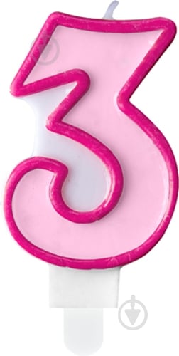 Свічка для торта Partydeco цифра 3 рожева 7 см (SCU1-3-006) - фото 1 Свічка для торта Partydeco цифра 3 рожева 7 см (SCU1-3-006) - фото 1