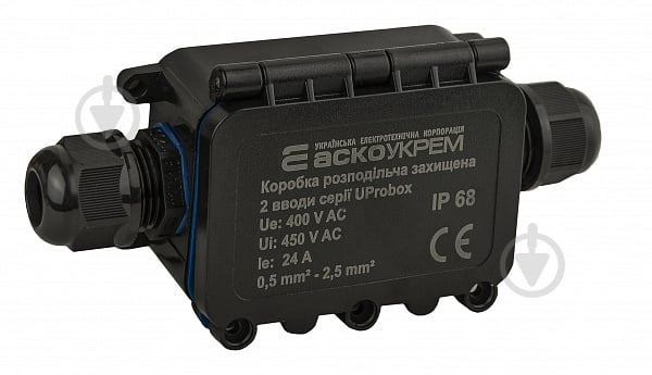 Коробка розподільча з кришкою АСКО-УКРЕМ захищена, 2 вводи, IP68 серії UProbox полікарбонат A0280010001 - фото 1