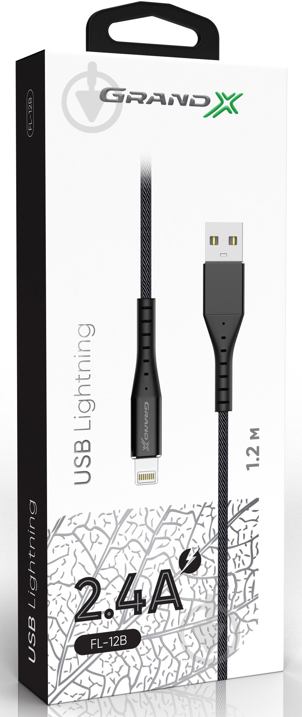 Кабель Grand-X USB-Lightning 1,2 м черный (FL-12) - фото 3
