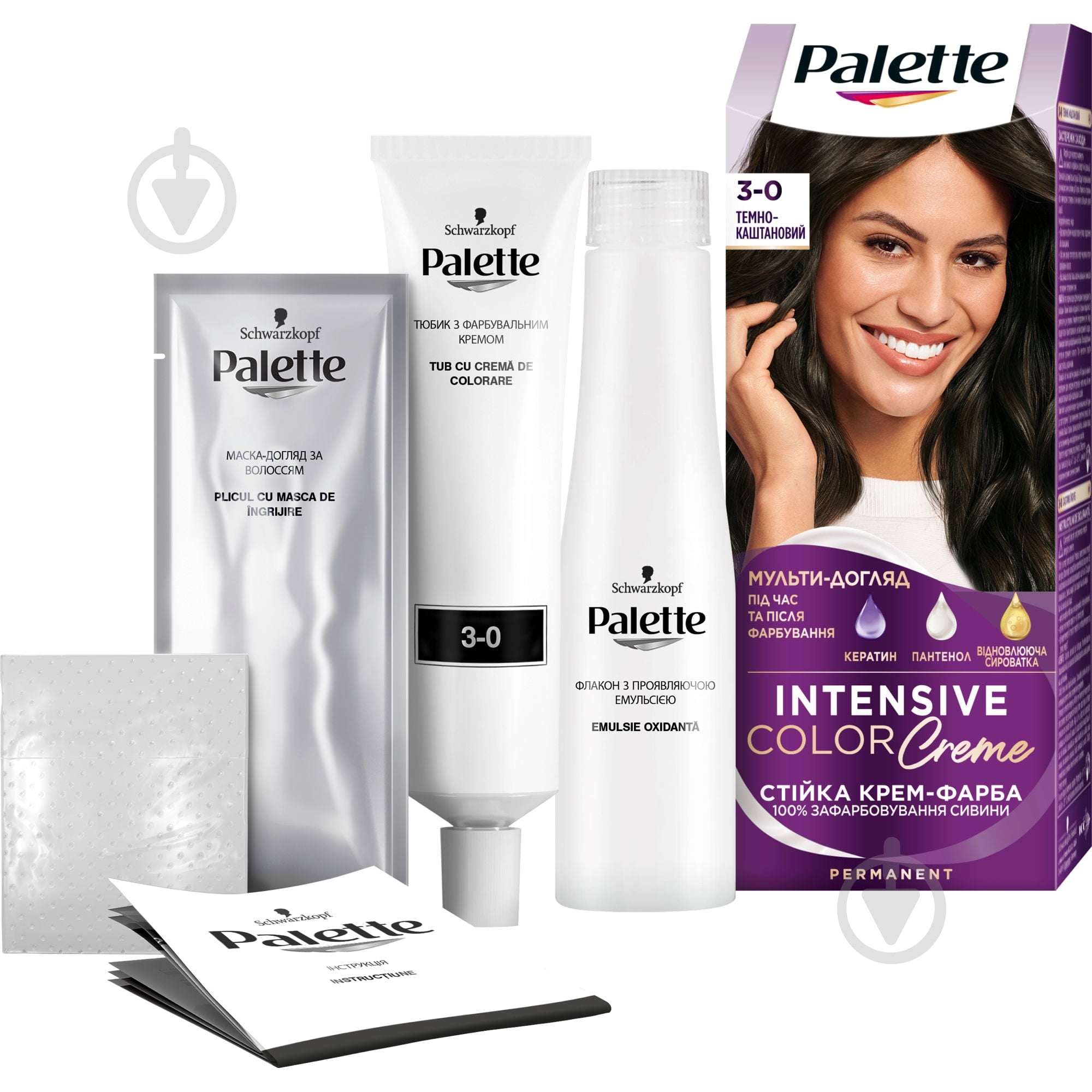 Крем-краска для волос Palette Intensive Color Creme Long-Lasting Intensity Permanent 3-0 (N2) темно-каштановый 110 мл - фото 2 Крем-краска для волос Palette Intensive Color Creme Long-Lasting Intensity Permanent 3-0 (N2) темно-каштановый 110 мл - фото 2