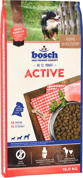 Корм для средних пород Bosch Petfood HPC Active для собак 15 кг 15 кг - фото 1 Корм для средних пород Bosch Petfood HPC Active для собак 15 кг 15 кг - фото 1