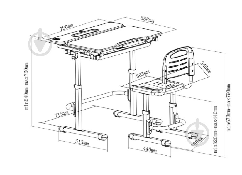 Комплект парта и стул-трансформер Cubby Botero Blue - фото 4