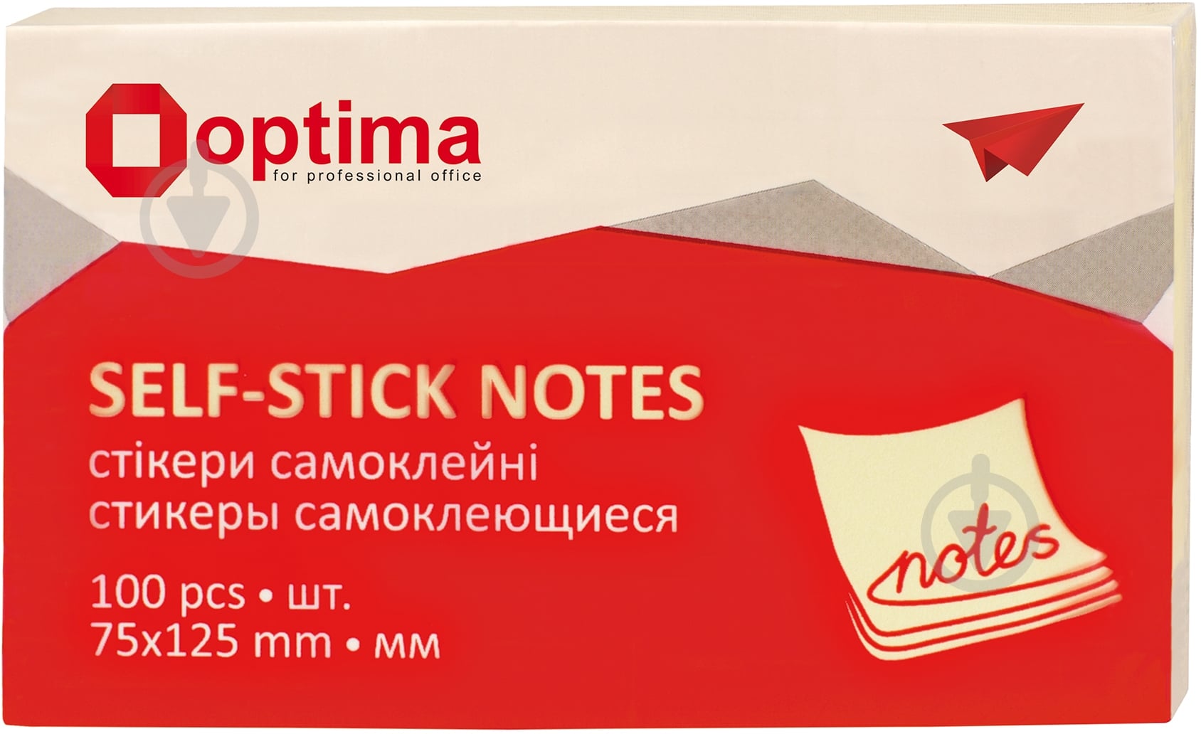 Стікери 75х125 мм жовті 100 аркушів Optima - фото 1