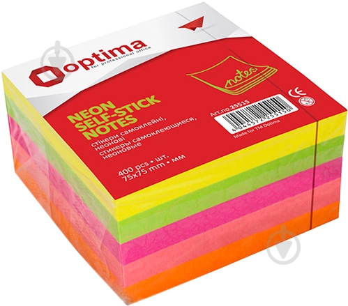 Стикеры 75х75 мм 400 листов неон микс Optima - фото 1