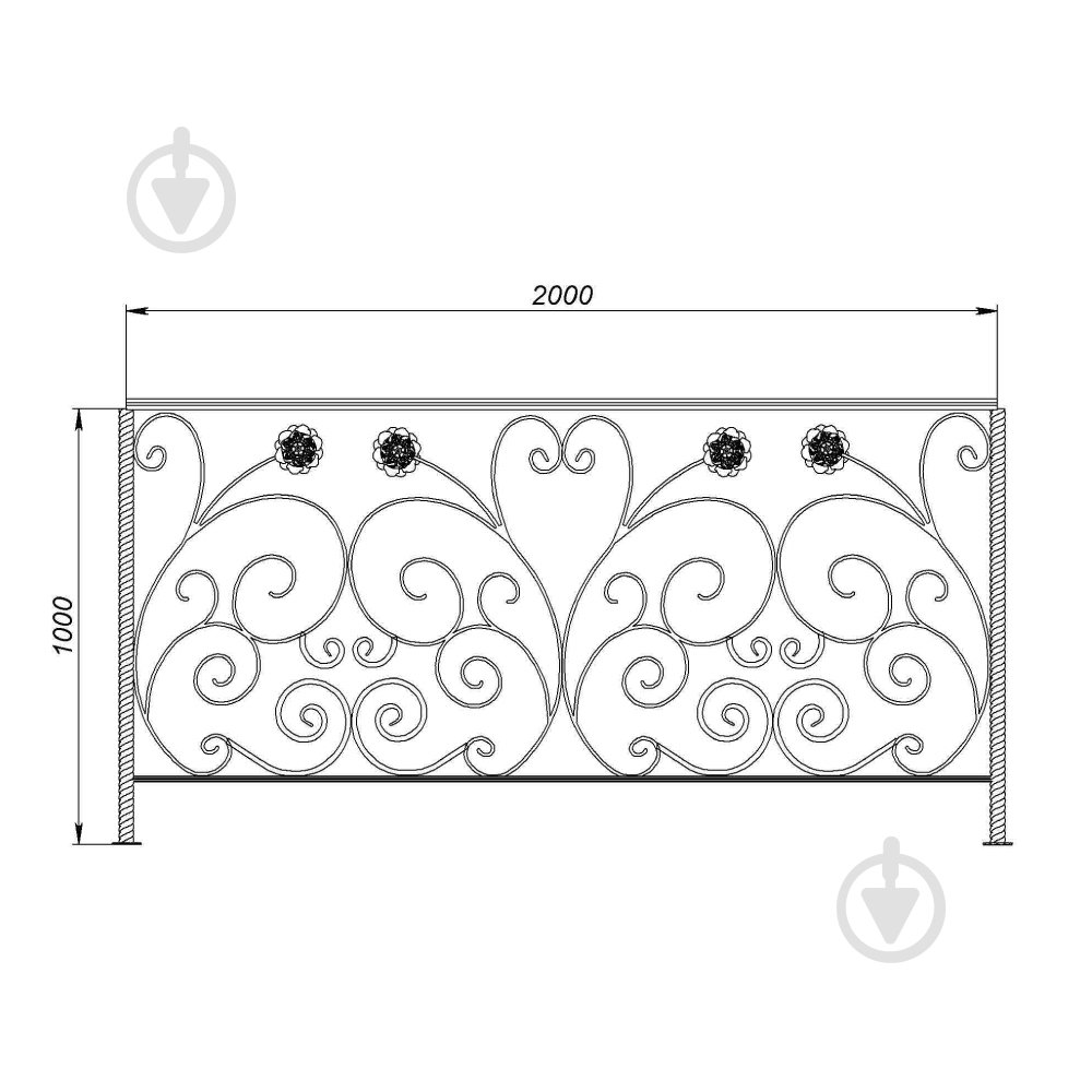 Кованое балконное ограждение Артдеко БО-37 2000х1000 мм (комплект елементов) - фото 1