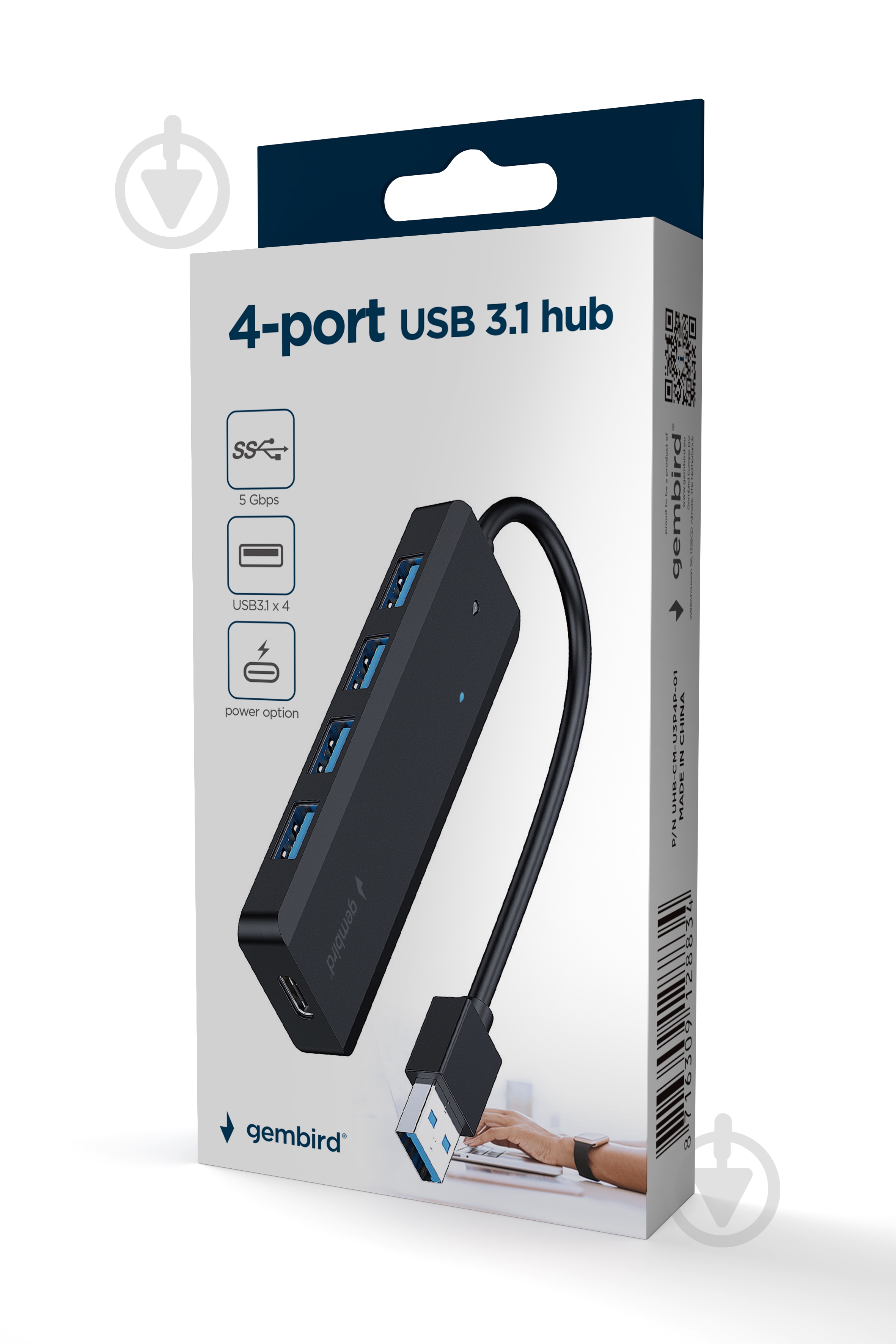 USB-хаб Gembird UHB-U3P4P-02, 4 порти USB 3.1,USB-A, USB-C PD - фото 4 USB-хаб Gembird UHB-U3P4P-02, 4 порти USB 3.1,USB-A, USB-C PD - фото 4