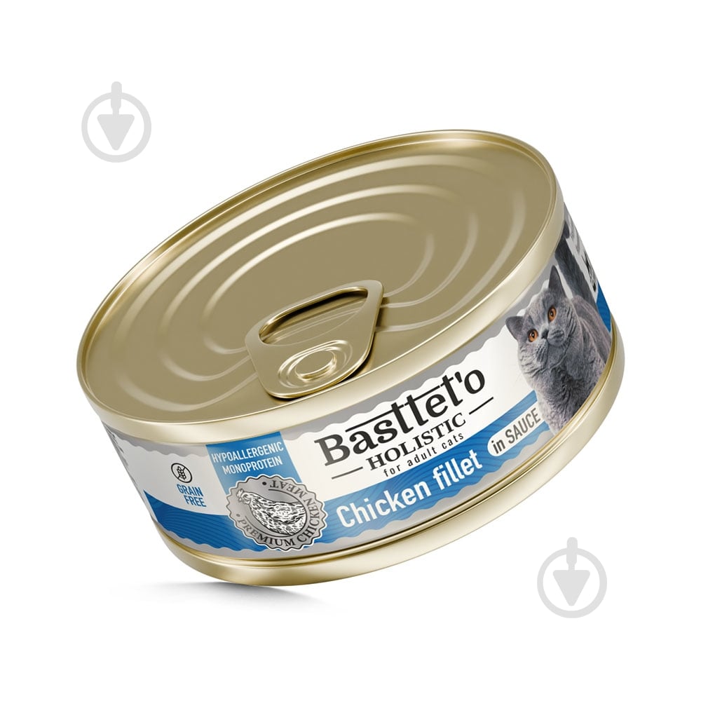 Корм влажный для котов Basttet`o Holistic, кусочки филе курицы в соусе 85 г - фото 1 Корм влажный для котов Basttet`o Holistic, кусочки филе курицы в соусе 85 г - фото 1