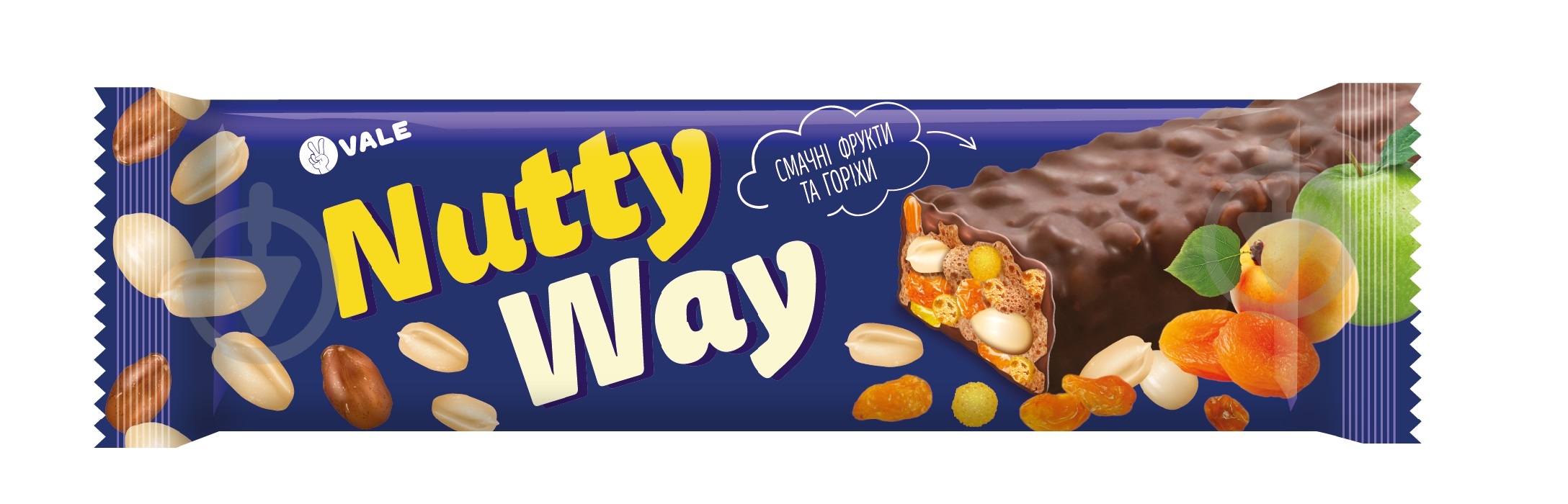 Батончик Vale ореховый NUTTY WAY мюсли с фруктами глазурированный 40 г - фото 1