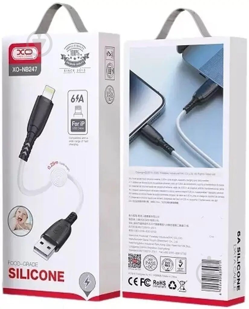 Кабель Xo USB A - Lt NB247 6A 1 м white - фото 2