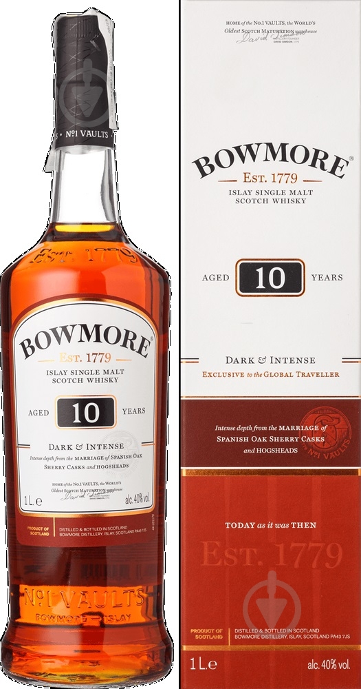 Виски Bowmore односолодовый "Bowmore 10yo" 1 л - фото 1 Виски Bowmore односолодовый "Bowmore 10yo" 1 л - фото 1