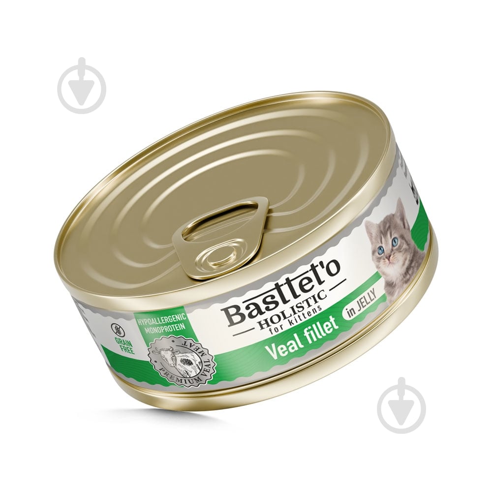 Корм вологий для кошенят Basttet`o Holistic, шматочки філе телятини в желе 85 г - фото 1 Корм вологий для кошенят Basttet`o Holistic, шматочки філе телятини в желе 85 г - фото 1