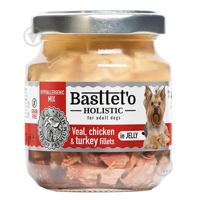 Консерва Basttet`o Holistic мікс Телятина з індичкою та куркою в желе 130 г - фото 1 Консерва Basttet`o Holistic мікс Телятина з індичкою та куркою в желе 130 г - фото 1