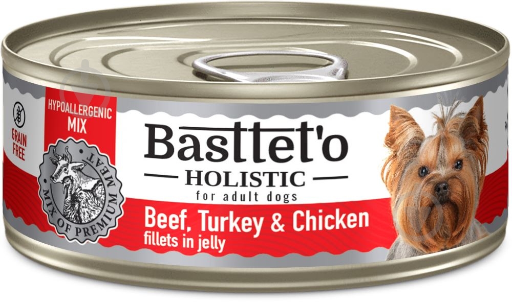 Консерва Basttet`o для собак Holistic microx Телятина з індичкою і туркою, в желе 85 г - фото 1