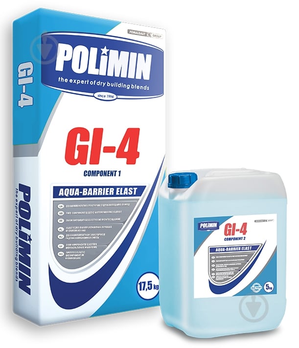 Гидроизоляционная смесь Polimin GI-4 AQUA-BARRIER ELAST 17,5 кг + 5 л - фото 1