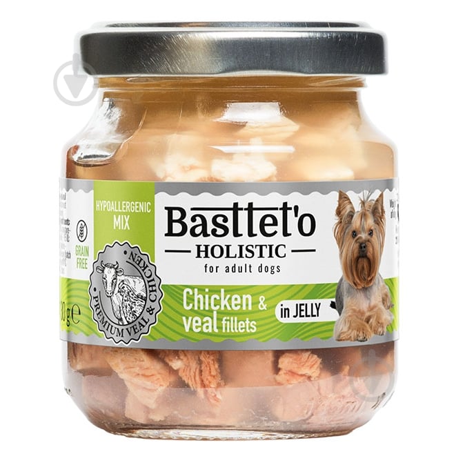 Консерва Basttet`o Holistic смесь курица с телятиной в желе, стекло 130 г - фото 1 Консерва Basttet`o Holistic смесь курица с телятиной в желе, стекло 130 г - фото 1