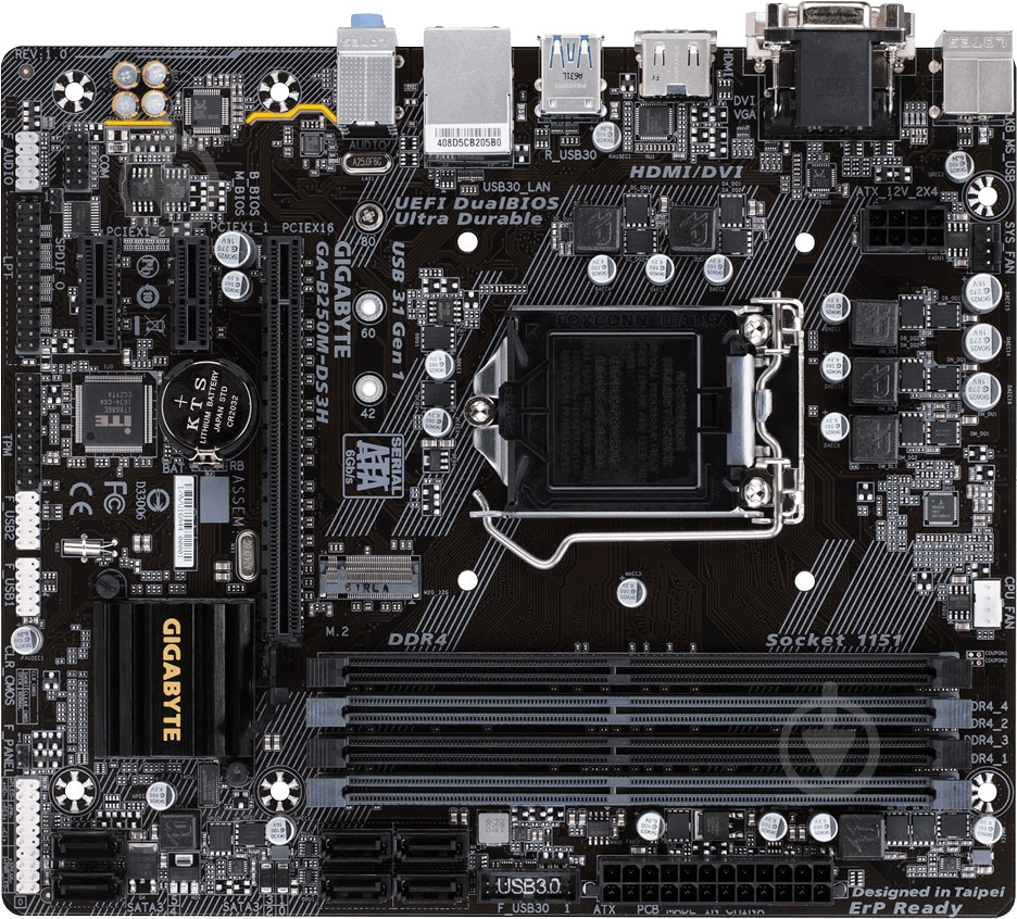Материнская плата Gigabyte GA-B250M-DS3H (Socket 1151, Intel B250, mirco ATX) - фото 1