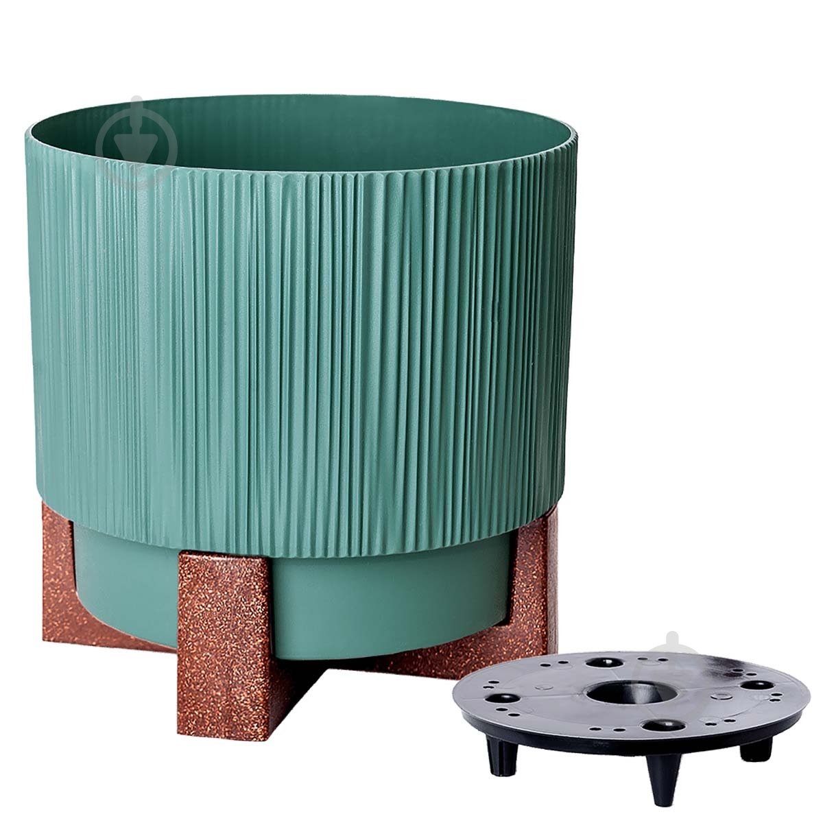 Вазон пластик Осло зі вставкою та декор. підставкою d12 см круглий зелений 0,7 л Алеана - фото 1 Вазон пластик Осло зі вставкою та декор. підставкою d12 см круглий зелений 0,7 л Алеана - фото 1