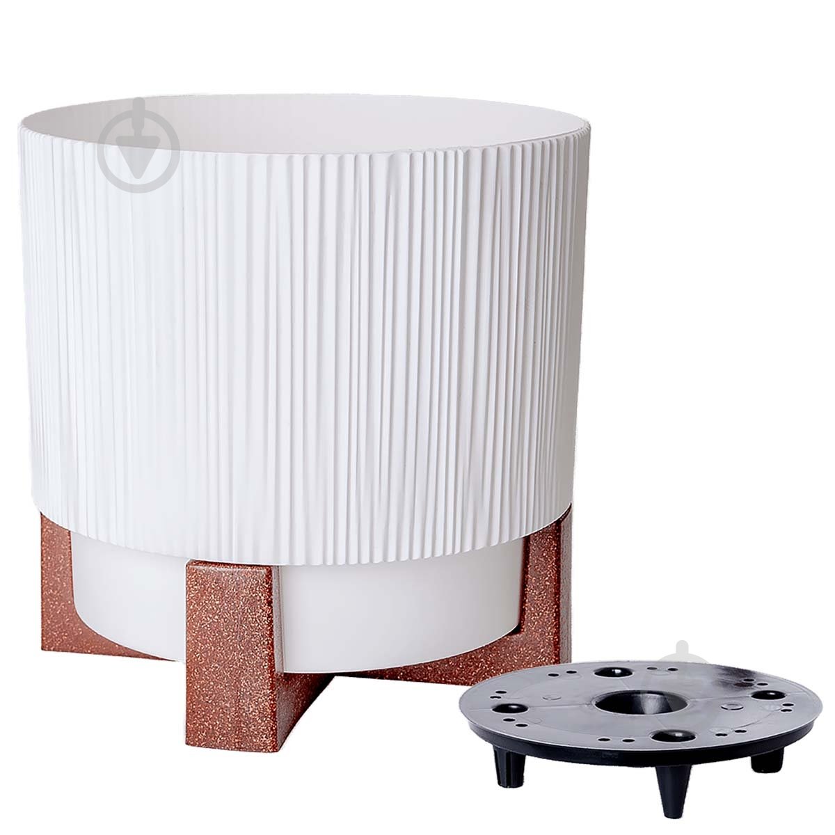 Вазон пластик Осло зі вставкою та декор. підставкою d20 см круглий білий 3,8 л Алеана - фото 1