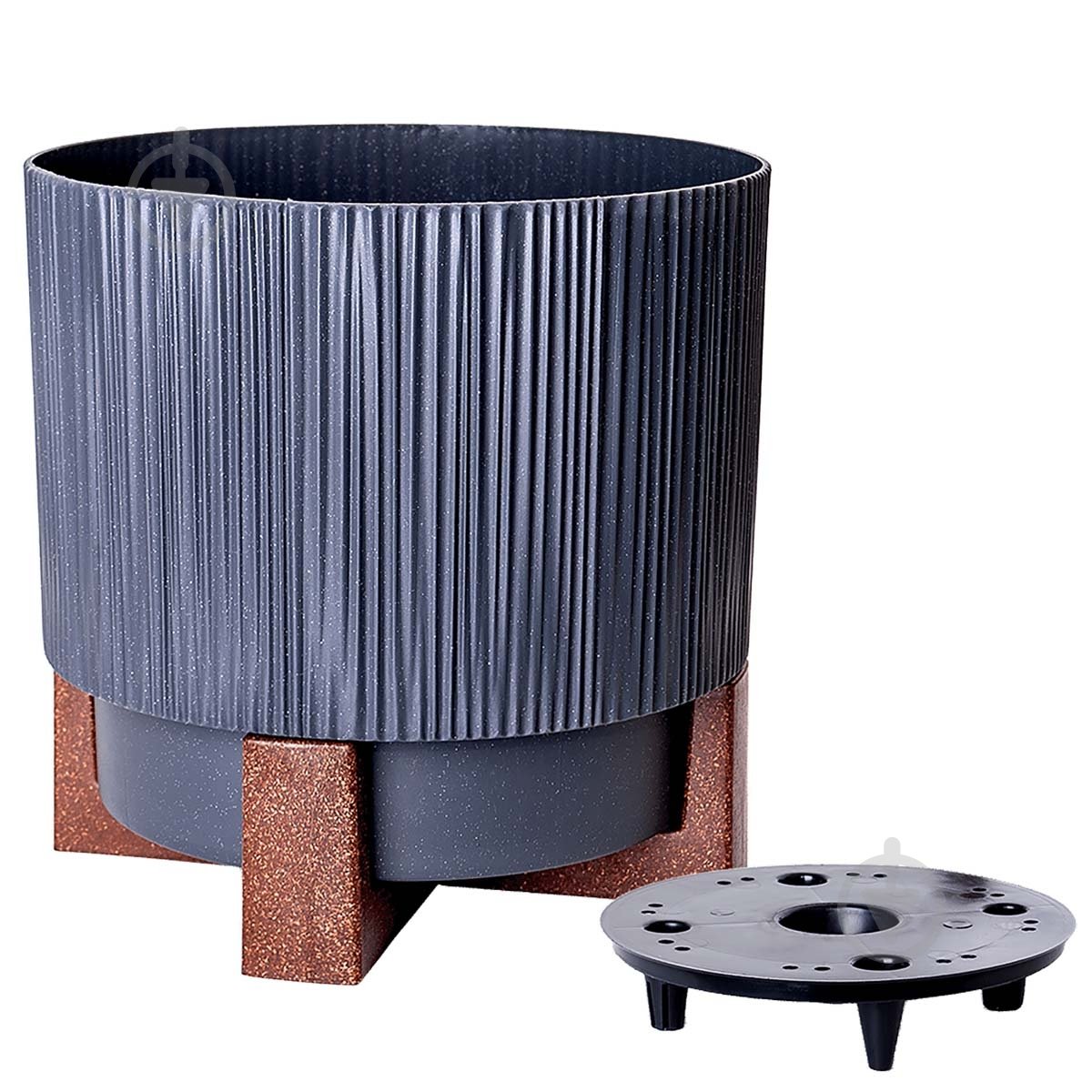 Вазон пластик Осло зі вставкою та декор. підставкою d30 см круглий граніт 14 л Алеана - фото 1 Вазон пластик Осло зі вставкою та декор. підставкою d30 см круглий граніт 14 л Алеана - фото 1