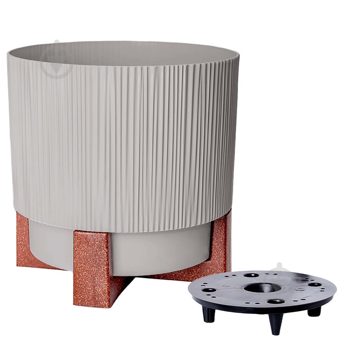 Вазон пластик Осло зі вставкою та декор. підставкою d12 см круглий какао 0,7 л Алеана - фото 1 Вазон пластик Осло зі вставкою та декор. підставкою d12 см круглий какао 0,7 л Алеана - фото 1
