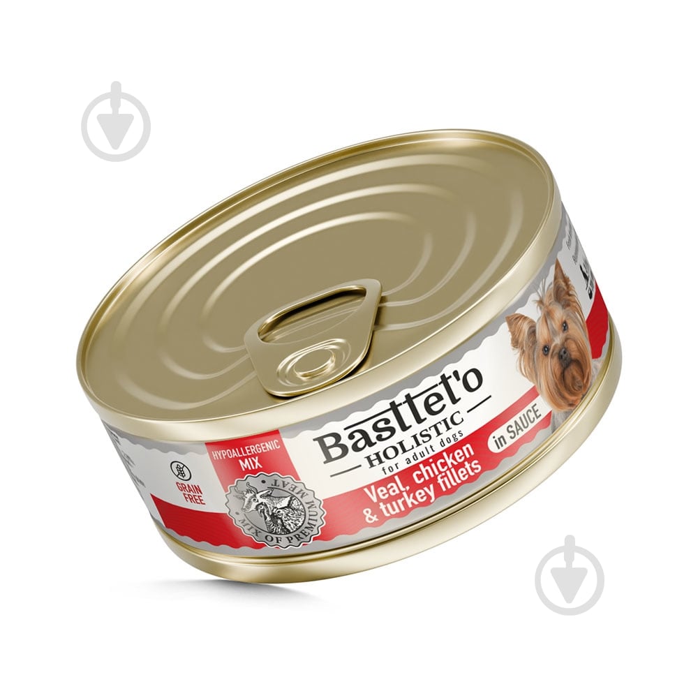 Консерва Basttet`o Holistic микс телятина с индейкой и курицей в соусе 85 г - фото 1 Консерва Basttet`o Holistic микс телятина с индейкой и курицей в соусе 85 г - фото 1