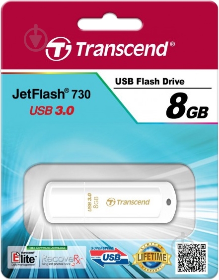 Флеш-память USB Transcend JetFlash 730 8 ГБ USB 3.0 white (TS8GJF730) - фото 2