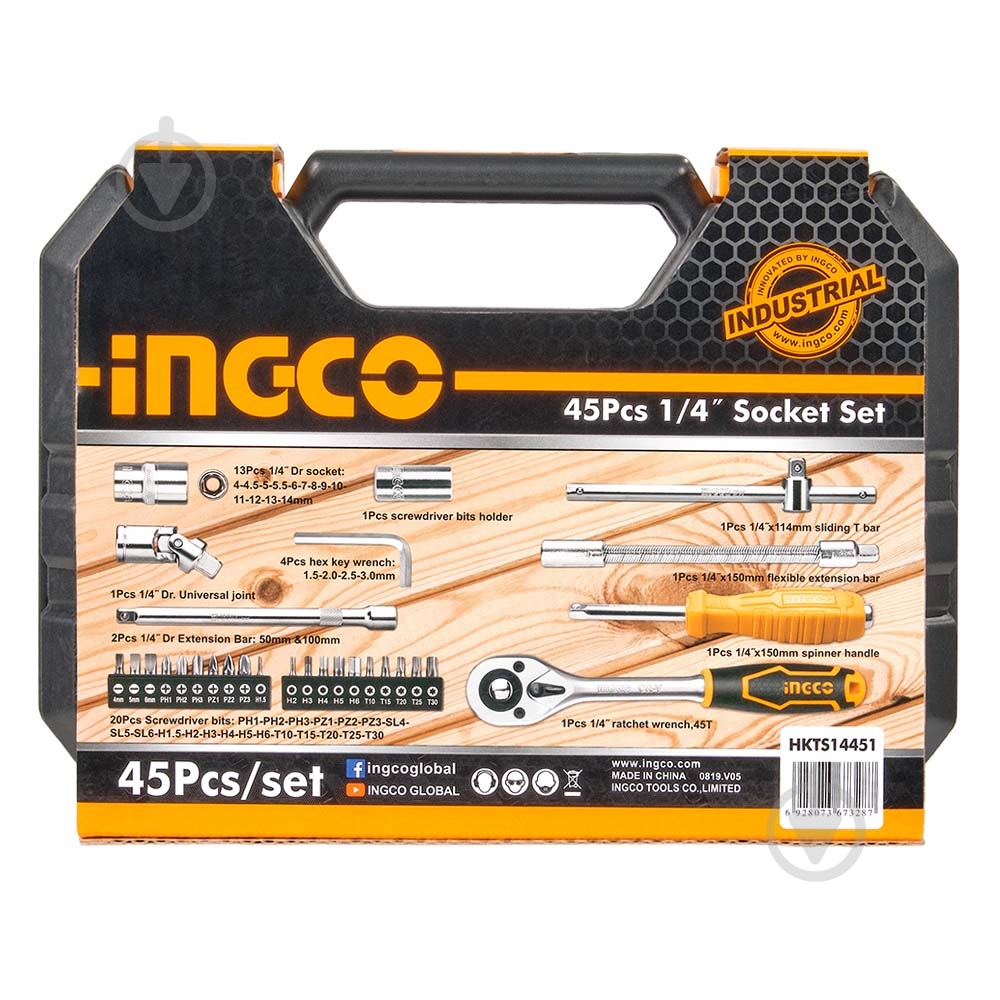 Набор головок и бит 1/4" 45 предметов INGCO HKTS14451 1/4"(F)×3/8"(M) 45 шт. HKTS14451 - фото 4 Набор головок и бит 1/4" 45 предметов INGCO HKTS14451 1/4"(F)×3/8"(M) 45 шт. HKTS14451 - фото 4